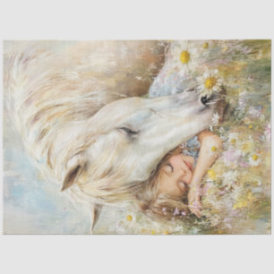 Dekoupage Whimsical Horse & Little Girl Fiowers Seidenpapier