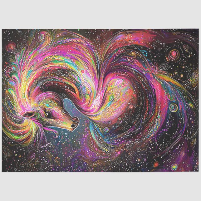 Dekoupage Whimsical Horse Vibranly Abstrakt Swirl Seidenpapier (Vorderseite)