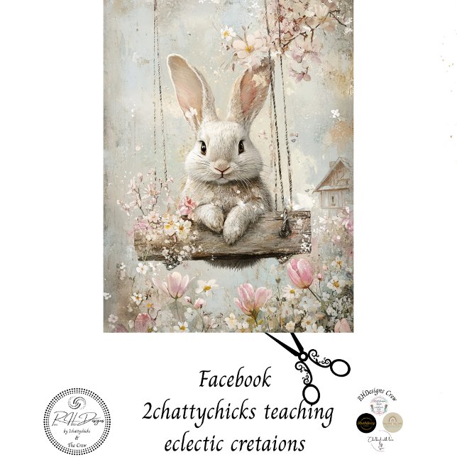 Dekoupage Whimsical Kaninchen Swinging Hütte Charm Seidenpapier (Von Creator hochgeladen)