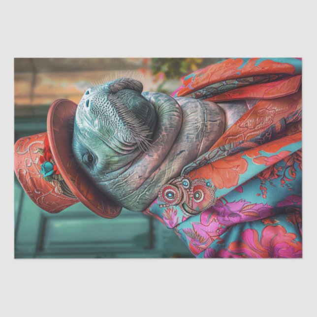 Dekoupage Whimsical Manatee Elaborate & Colorful Seidenpapier (Vorderseite)