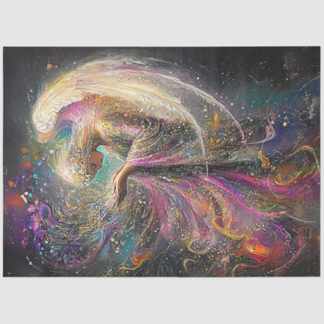 Dekoupage Whimsical Oaster Angel Swirren Farben Seidenpapier (Vorderseite)