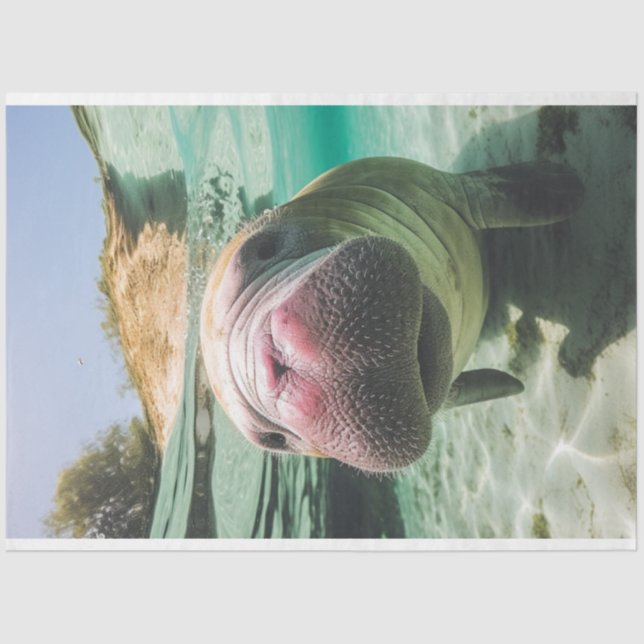 Dekoupage Whimsical Ocean Noisy Manatee Seidenpapier (Vorderseite)