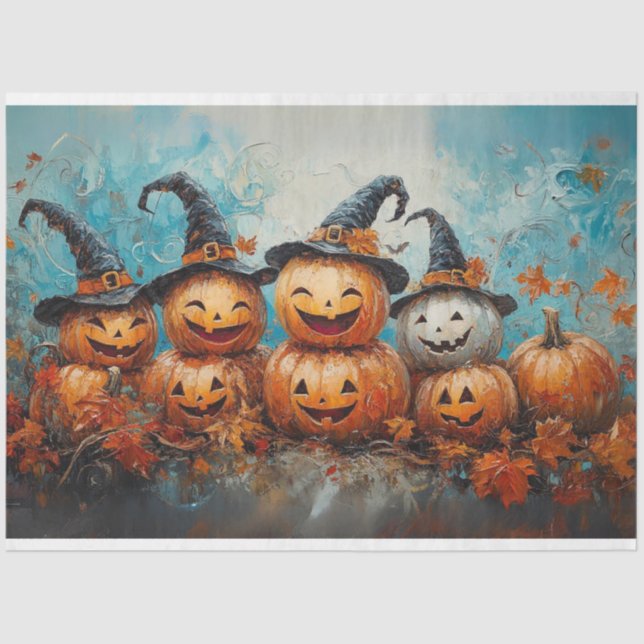 Dekoupage Whimsical Pumpkin Family Fall Saison Seidenpapier (Vorderseite)