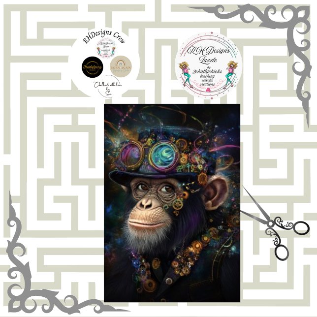 Dekoupage Whimsical Steampunk-Affe in lebendiger F Seidenpapier (Von Creator hochgeladen)