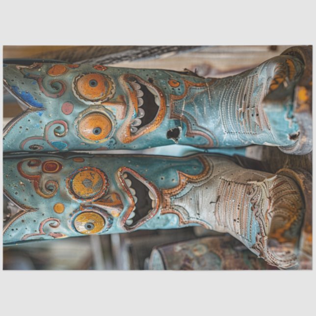 Dekoupage Whimsical Stoned Comical Face Boots Seidenpapier (Vorderseite)