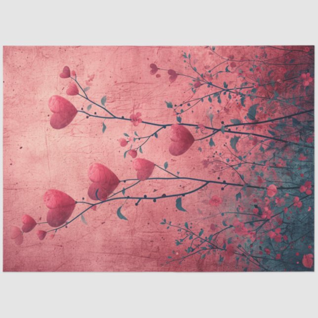 Dekoupage Whimsical Valentine Romantische Herzen Seidenpapier (Vorderseite)