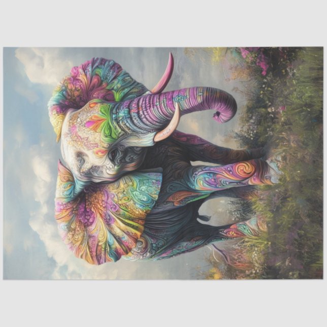 Dekoupage Whimsical Vibraning African Elephant Seidenpapier (Vorderseite)