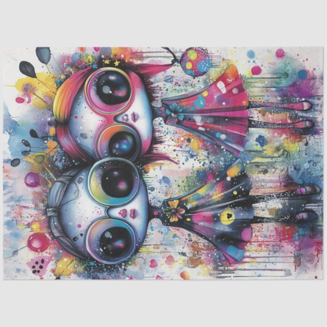 Dekoupage Whimsical Vibrant Girl Characters Seidenpapier (Vorderseite)