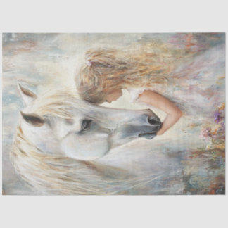 Dekoupage Whimsical White Horse & Little Girl Seidenpapier