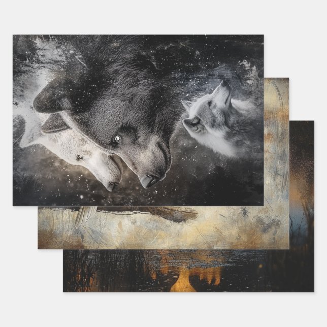 Dekoupage Wrapping Paper Bear Eagle Elch 3 Design Geschenkpapier Set (Set)