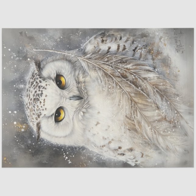 Dekouting Majestic White Owl Snow Elements Seidenpapier (Vorderseite)