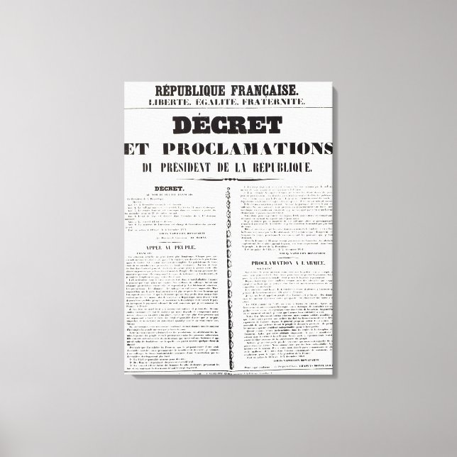 Dekret & Proklamation von Napoleon Bonaparte Leinwanddruck (Vorderseite)