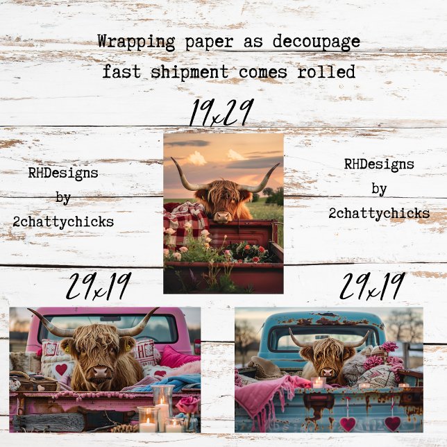Dekupage Highland-Rinder Rustikale Kunst Geschenkpapier Set (Von Creator hochgeladen)