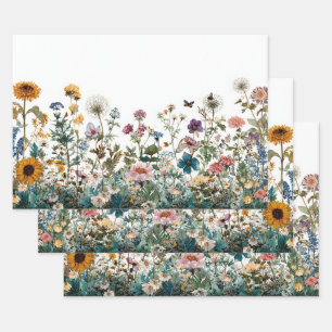 Dekupierscheiben-Wrap-Landschaft-Wildblumen-Transf Geschenkpapier Set