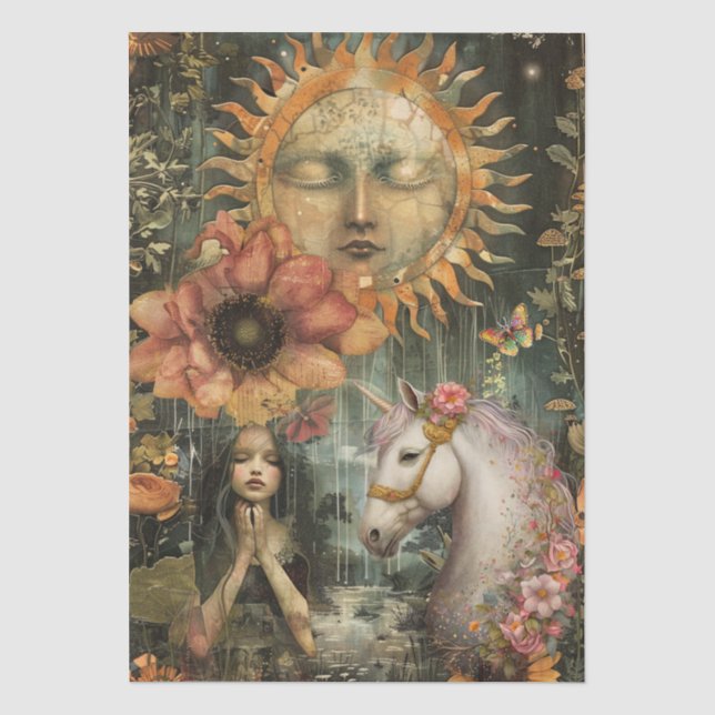 Dekupierspapier Mädchen Moody Dark Rustic Fantasy  Seidenpapier (Vorderseite)