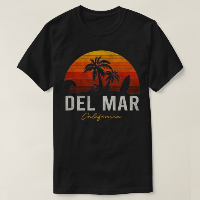 Del Mar Beach California Palms Urlaub Surf T-Shirt (Design vorne)