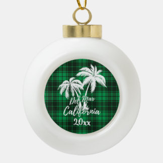 Del Mar California Beach Palm Tree Green Kariert Keramik Kugel-Ornament