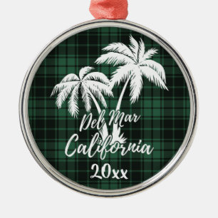 Del Mar California Beach Palm Tree Green Plaid Ornament Aus Metall