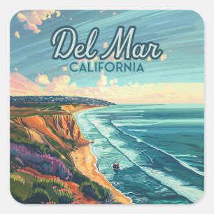 Del Mar Kalifornien San Diego Strand Pazifik Vinta Quadratischer Aufkleber