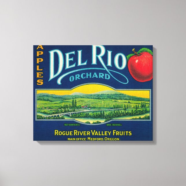Del Rio Apple Crate LabelMedford, OR Leinwanddruck (Vorderseite)