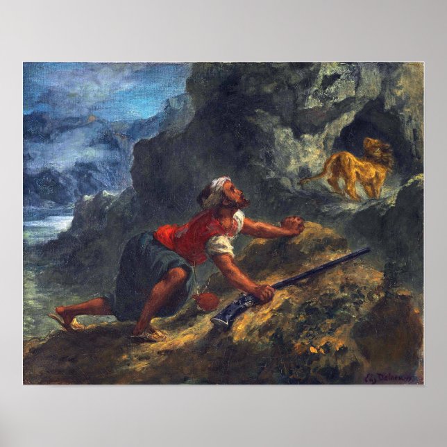 Delacroix - Arabisches Stalking einer Löwe Poster (Vorne)