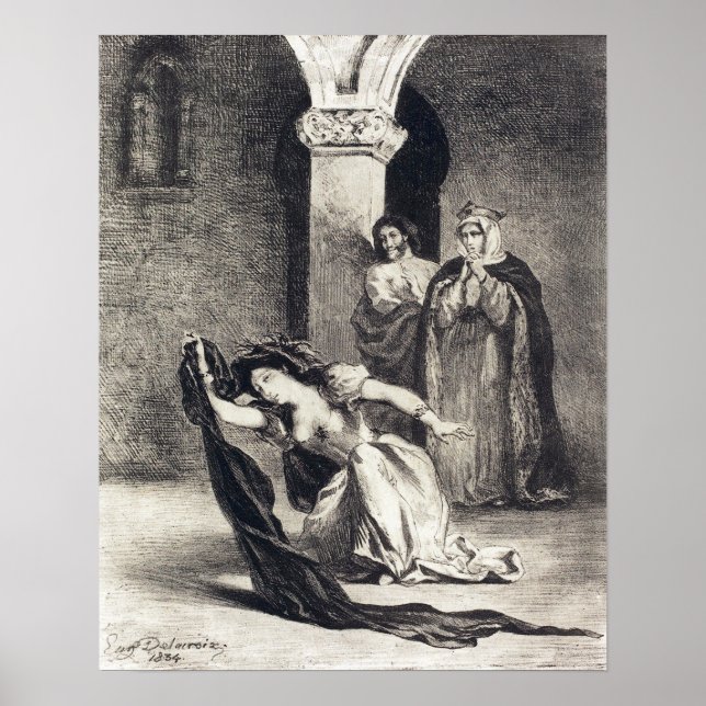 Delacroix - Das Lied der Ophelie (Akt IV Szene V)  Poster (Vorne)