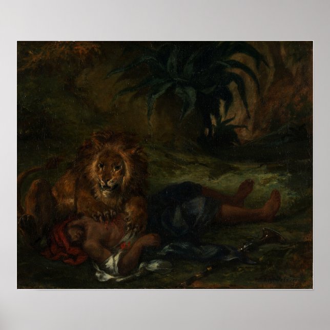 Delacroix - Löwe, der ein Arabisches 1847 liebt Poster (Vorne)