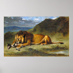 Delacroix - Löwe verschlingt eine Ziege Poster