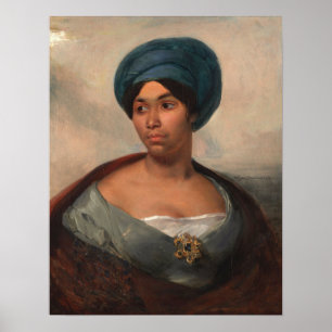 Delacroix - Portrait einer Frau in einem blauen Tu Poster