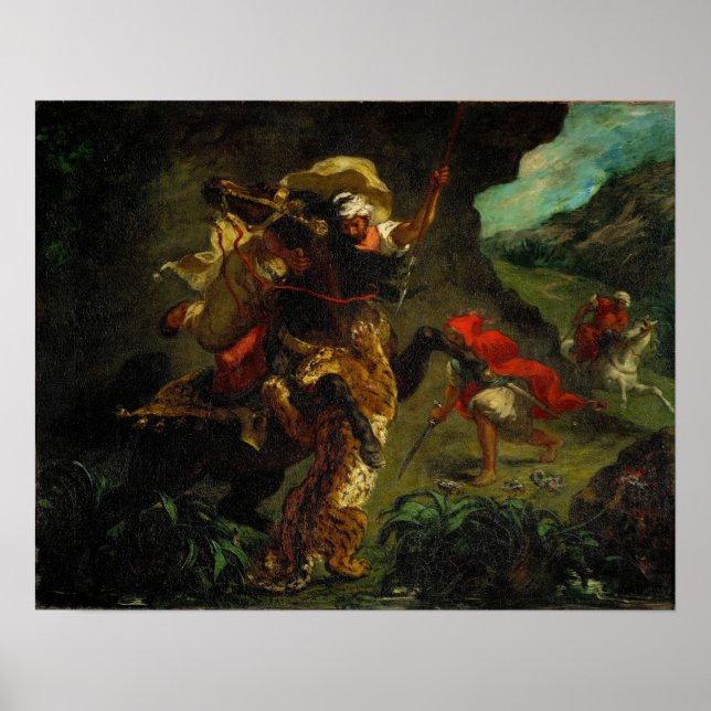 Delacroix - Tigerjagd 1854 Poster (Vorne)