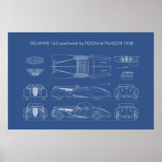 Delahaye 165 Figoni und Falaschi Blueprint Poster