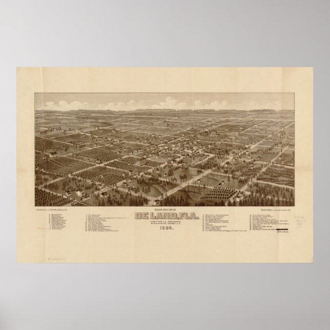 DeLand Florida 1884 Antike Panoramakarte Poster (Vorne)