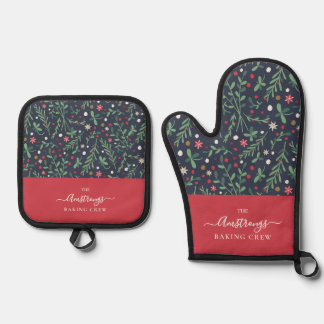 Delantal de Navidad para familia | Ramas verdes es Ofenhandschuh & Topflappen-Set