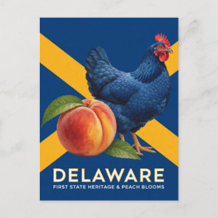 Delaware Blue Hen und Pfirsich Staatssymbole Postkarte