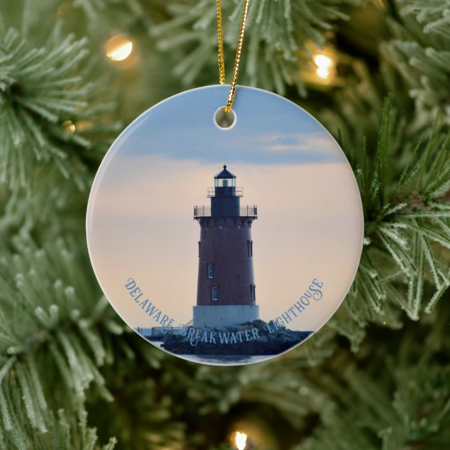 Delaware Breakwater Lighthouse Cape Henlopen Lewes Keramik Ornament (Baum)