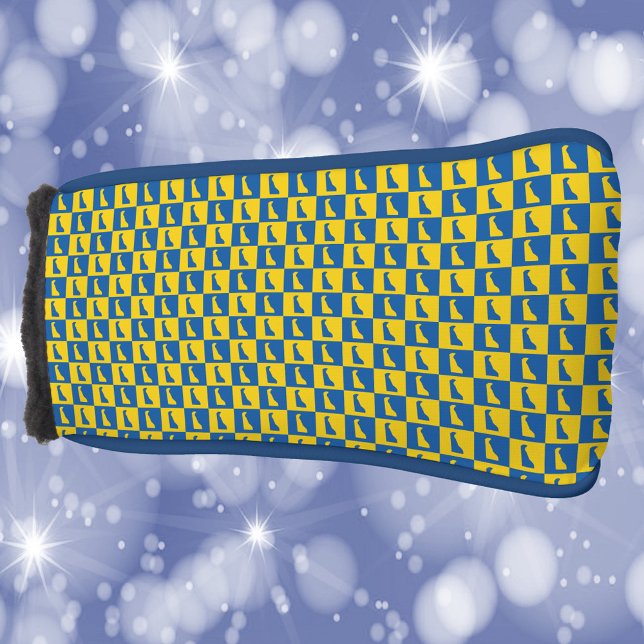 Delaware Checker Blau Gelb Gold Muster Golf Headcover (A golf head cover with a blue and gold pattern of Delaware.)