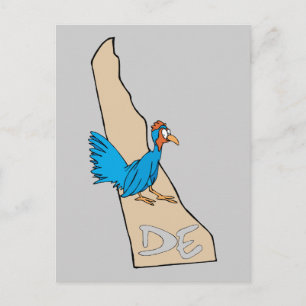 Delaware DE Map & Blue Hen Cartoon Art Motto Postkarte