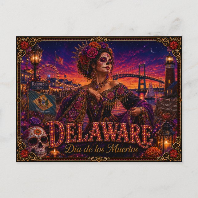 Delaware Día de los Muertos Retro Postkarte (Vorderseite)