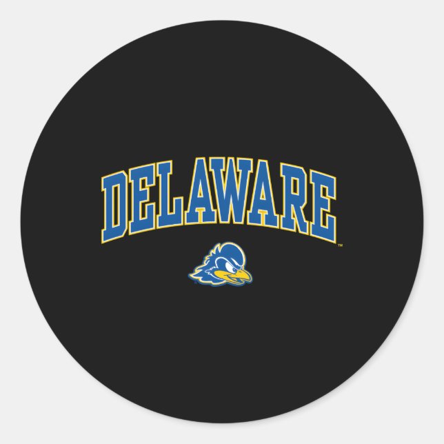 Delaware Fightin' Blue Hens Arch Over Black Runder Aufkleber (Vorderseite)