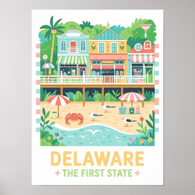 Delaware, First Staat USA Summer Travel Poster (Vorne)