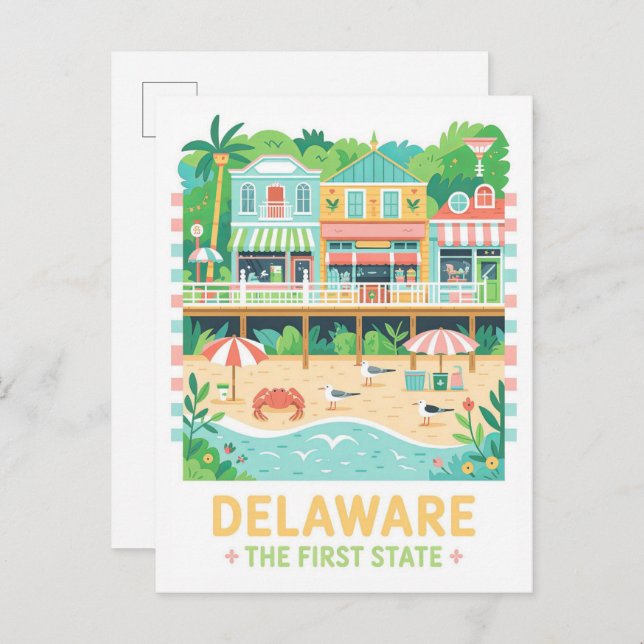 Delaware, First Staat USA Summer Travel Postkarte (Vorne/Hinten)