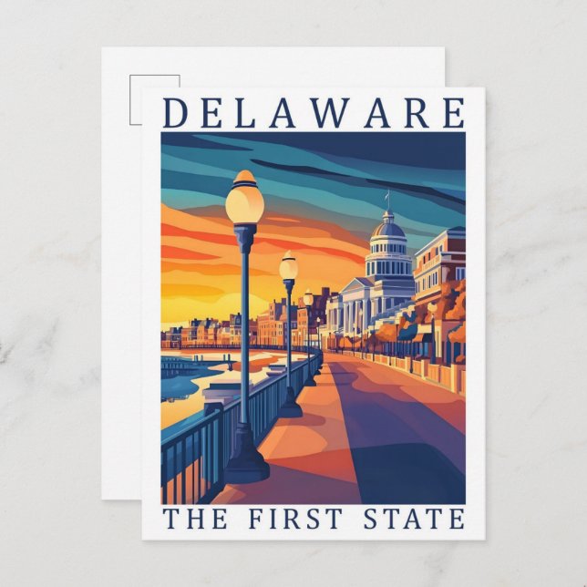 Delaware, First Staat USA Travel Place Postkarte (Vorne/Hinten)