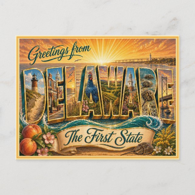 Delaware Gruß Von Postkarte Vintage (Vorderseite)