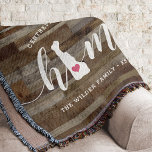 Delaware Home State Personalized Wood Look Decke<br><div class="desc">Show some home state pride with this cute rustic faux wood plank throw blanket featuring "home" in white calligraphy script lettering with a silhouette map of the state of Delaware standing in for the letter "O." A pink heart illustration inside the state map completes the design; you can change the...</div>
