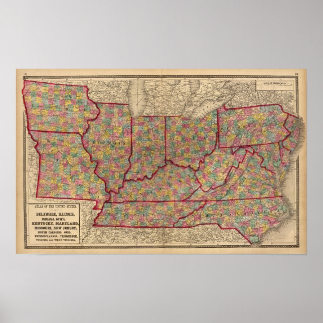 Delaware, Illinois, Indiana, Iowa North Carolina Poster (Vorne)