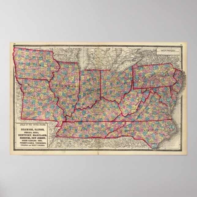 Delaware, Illinois, Indiana und Iowa Poster (Vorne)