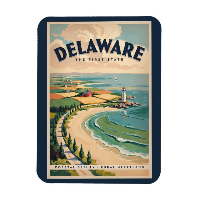 Delaware Leuchtturm Illustration Reise Kunst Retro Magnet (Vertikal)