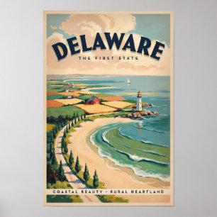 Delaware Leuchtturm Illustration Reise Kunst Retro Poster