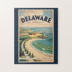 Delaware Leuchtturm Illustration Reise Kunst Retro Puzzle