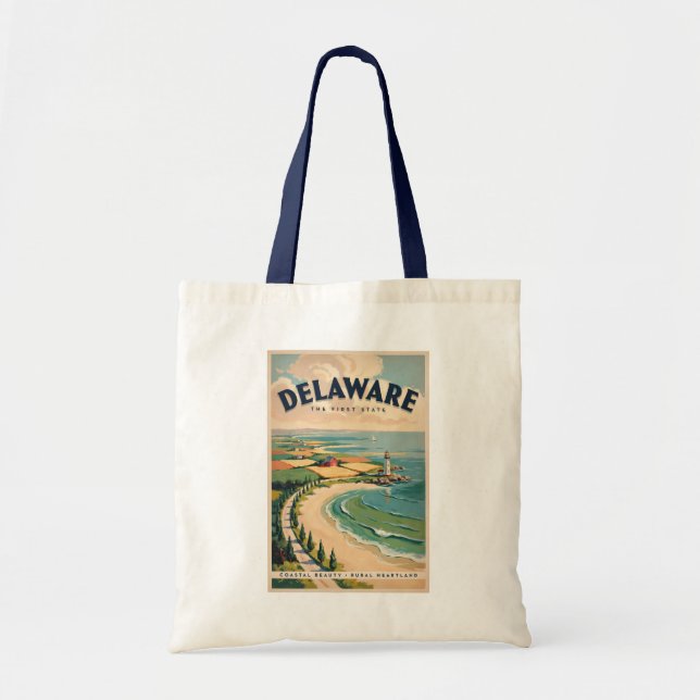 Delaware Leuchtturm Illustration Reise Kunst Retro Tragetasche (Vorne)